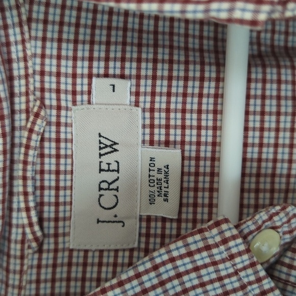 J Crew Red White Windowpane Plaid Cotton Button Up Size Large - Picture 2 of 7